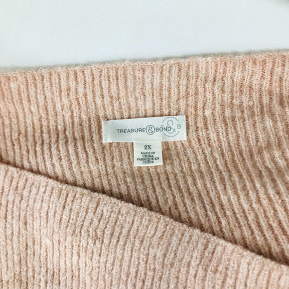 Treasure & Bond Women's 2X Sweater Pink One-Shoulder Rib Knit Pullover S29 - Picture 2 of 4